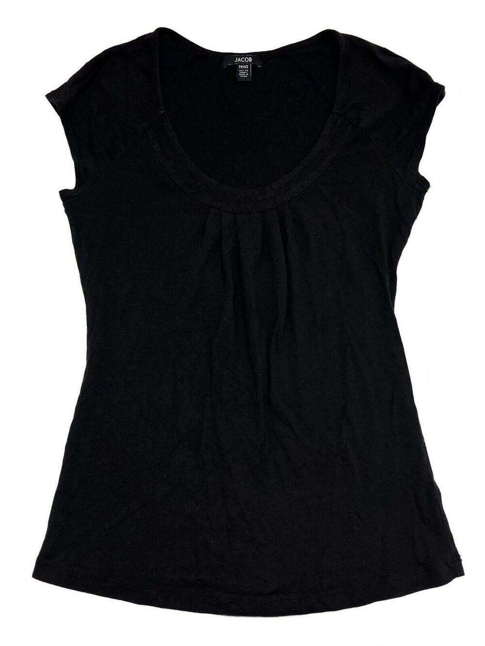 Jacob Black Scoop Neck Short Sleeve Top Ruched Front Sz XS Modal Cotton Blend